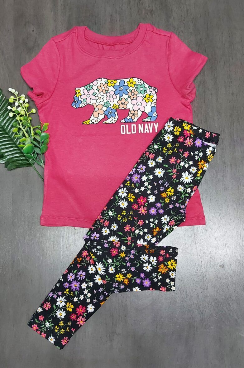 Old Navy Toddler Girls Logo Graphic Tee & Floral Leggings 2 – Piece Set