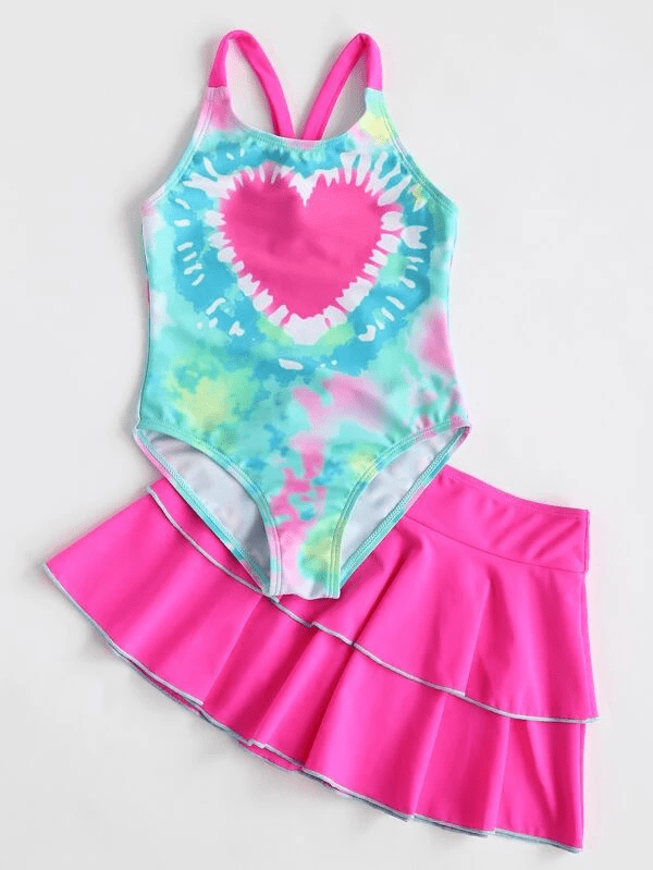 Shein Toddler Girls Tie Dye Swimsuit and Skirt 2 - Piece Set - IBIS Kids