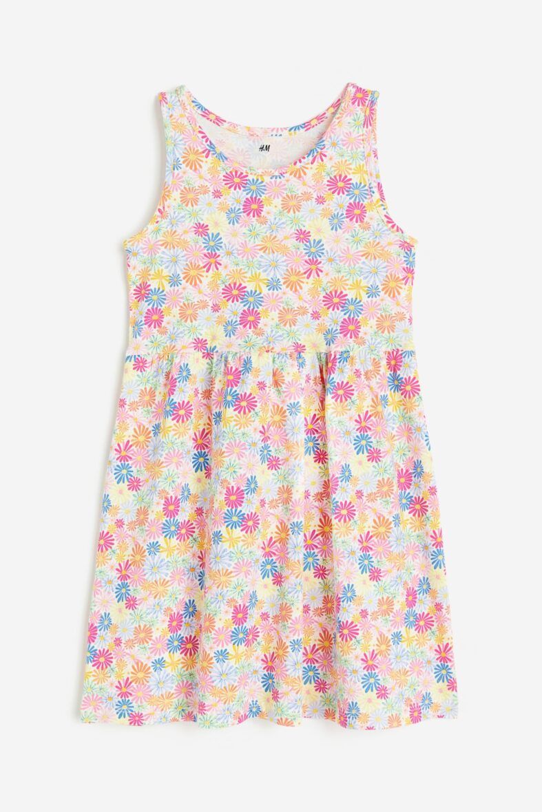 H & M Toddler Girls & Girls Patterned Cotton Dress – White/Floral