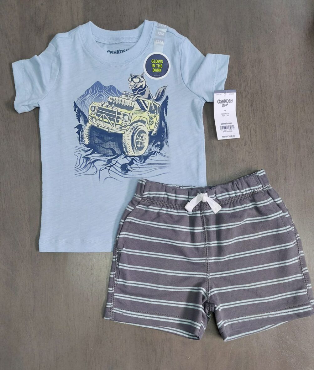 Oshkosh Baby Boys Monster Truck Tee & Stripe Shorts 2 – Piece Set