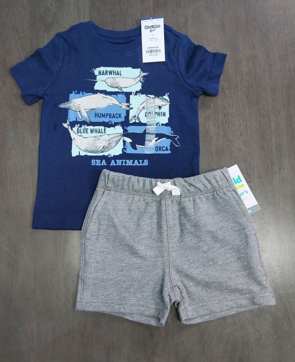 Oshkosh Baby Boys Whale Tee & Grey Shorts 2 – Piece Set