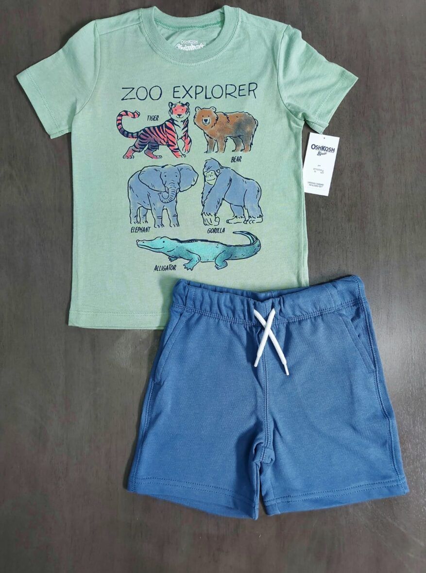 Oshkosh Toddler Boys Zoo Tee & Blue Shorts 2 – Piece Set