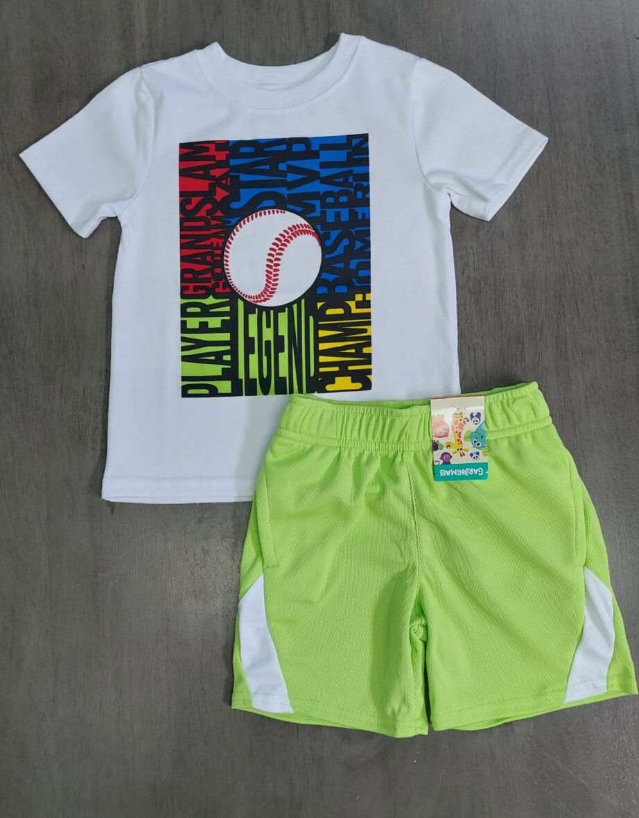 Garanimals Toddler Boys Baseball Tee & Green Basketball Shorts 2 – Piece Set