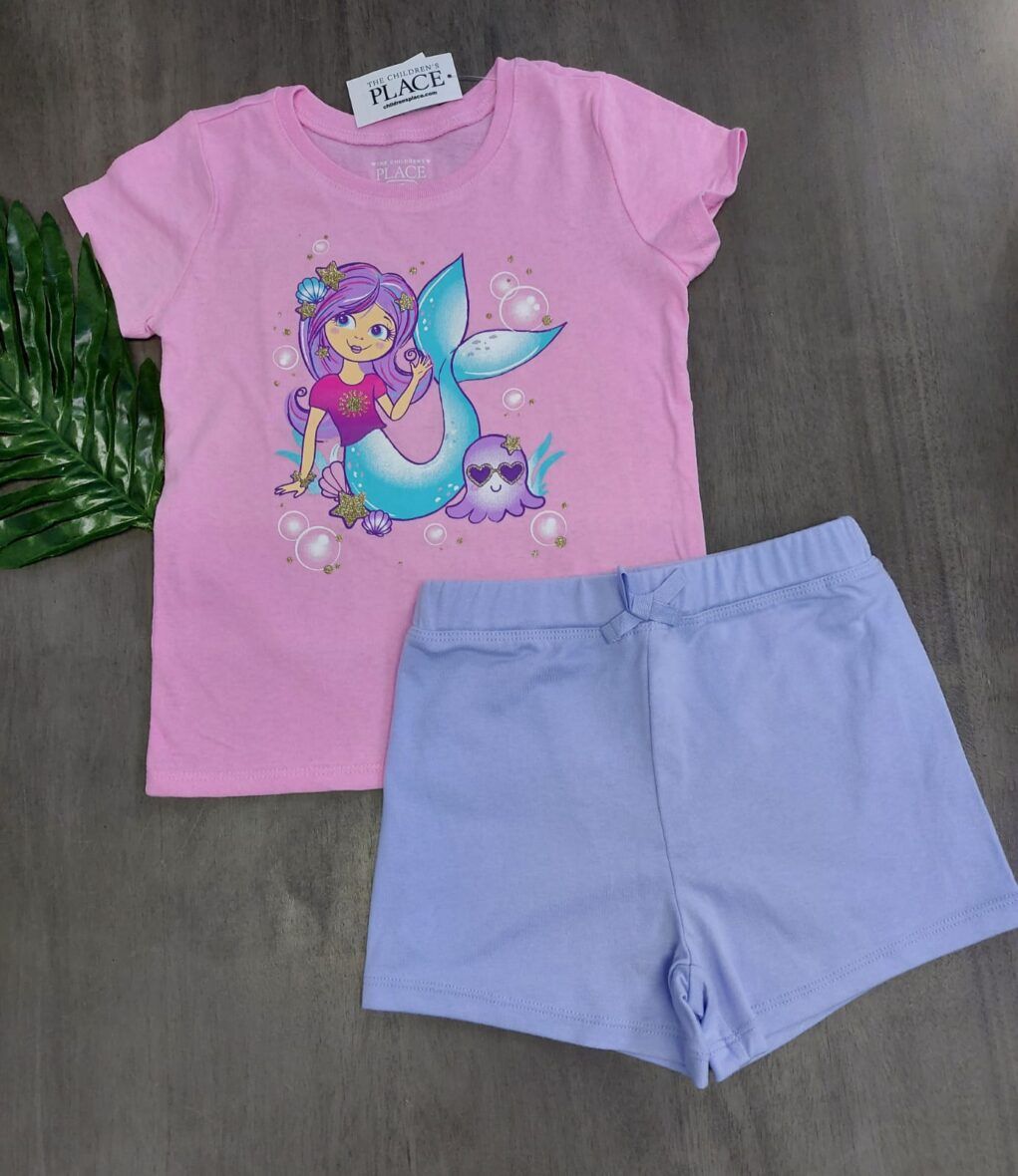 Children’s Place Baby & Toddler Girls Mermaid Tee & Lilac Shorts 2 – Piece Set