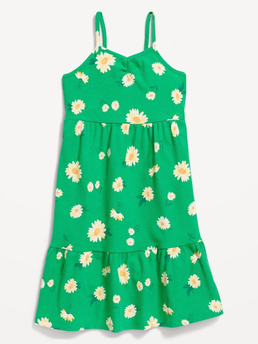 Old Navy Girls Sleeveless Rib Knit Printed Dress - Green/Sunflower ...