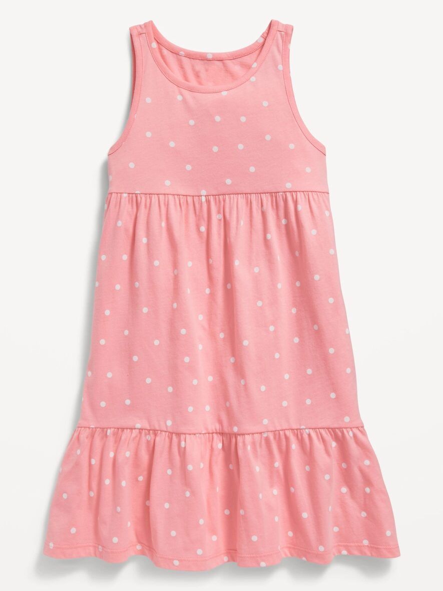 Old Navy Girls Sleeveless Jersey Knit Patterned Dress – Pink/Polka Dot