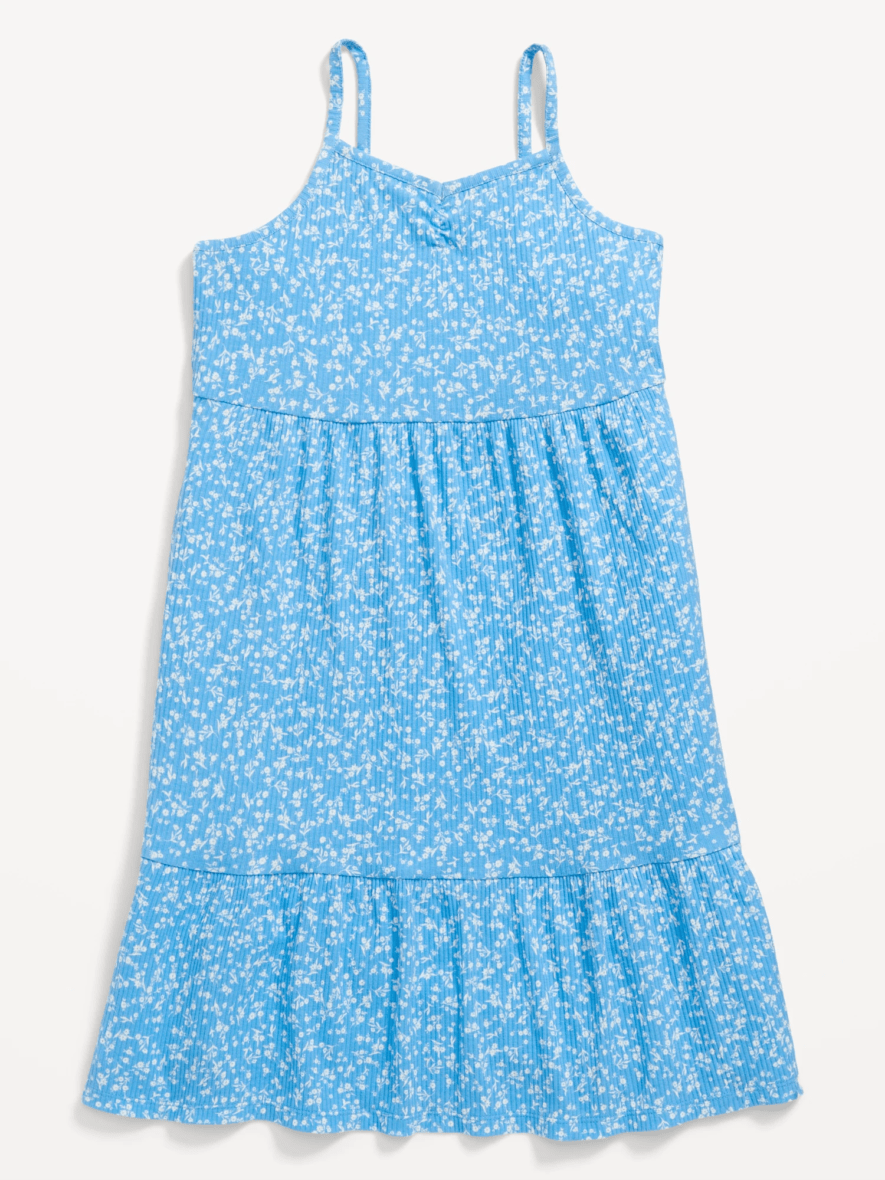 Old Navy Girls Sleeveless Rib Knit Printed Dress – Blue/ Floral