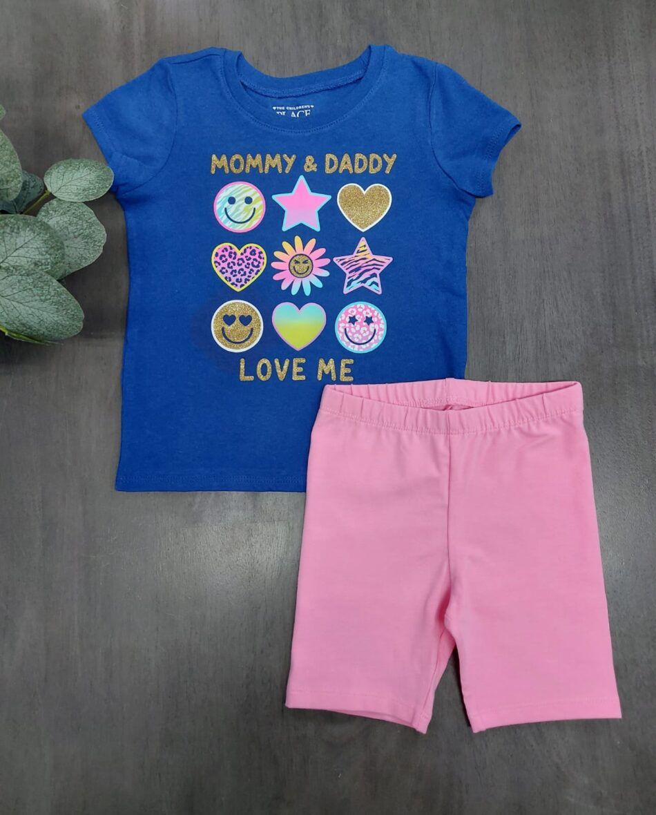 Children’s Place Toddler Girls Mommy & Daddy Love Me Tee & Pink Biker Shorts 2 – Piece Set