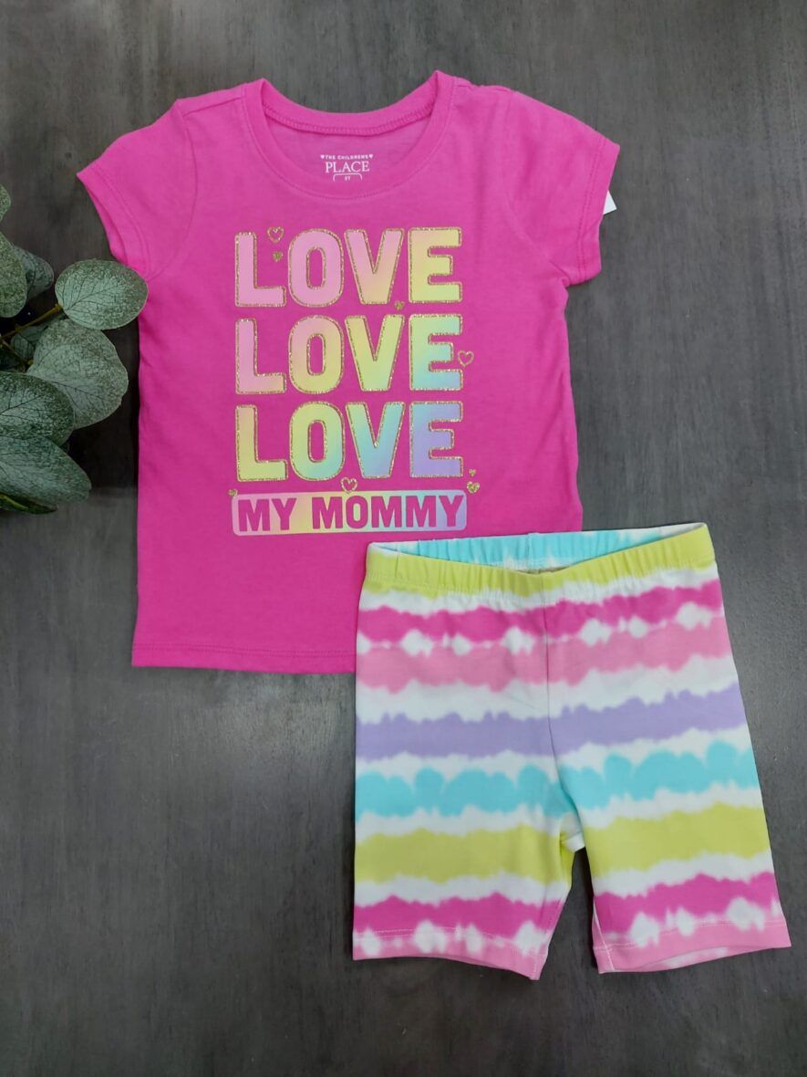 Children’s Place Toddler Girls Love My Mummy Tee & Tie Dye Biker Shorts 2 – Piece Set