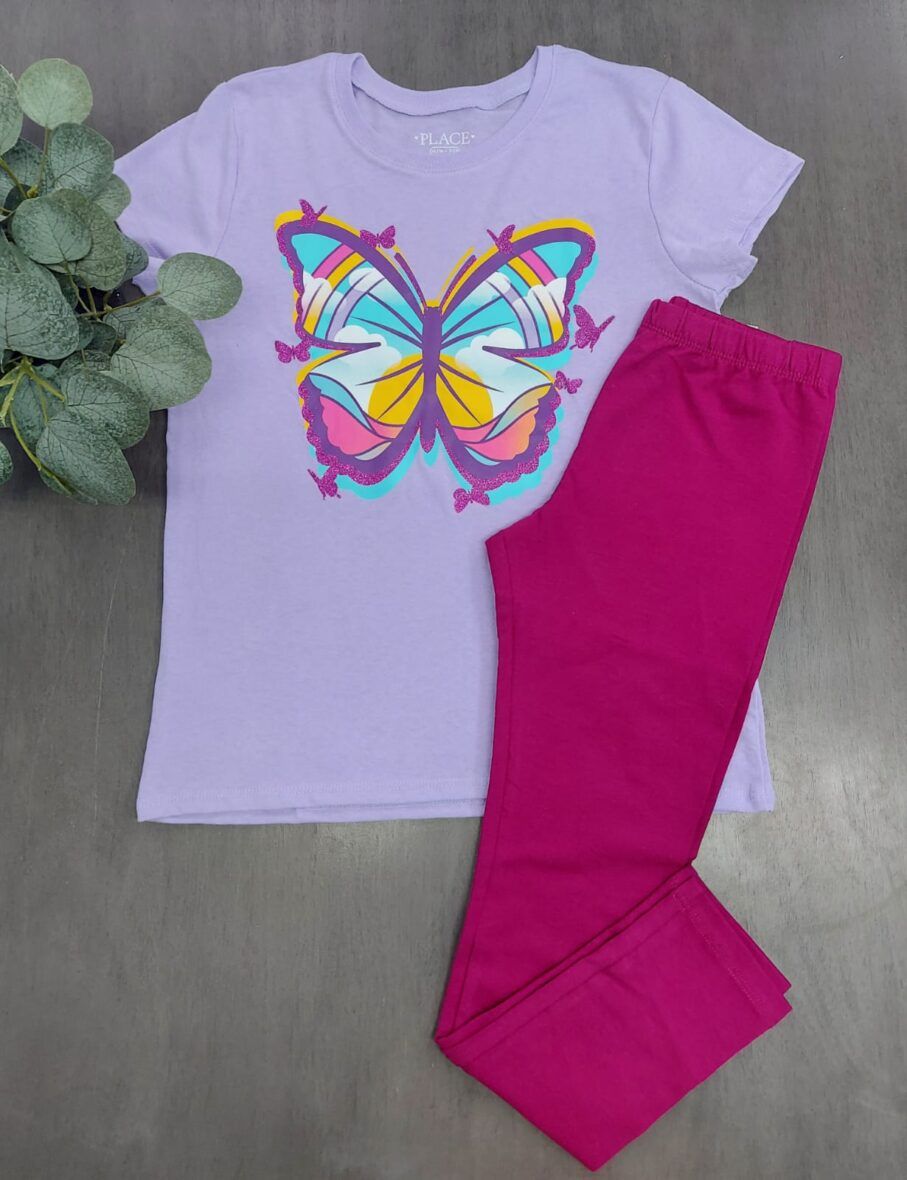 Children’s Place Girls Butterfly Tee & Pink Leggings 2 – Piece Set