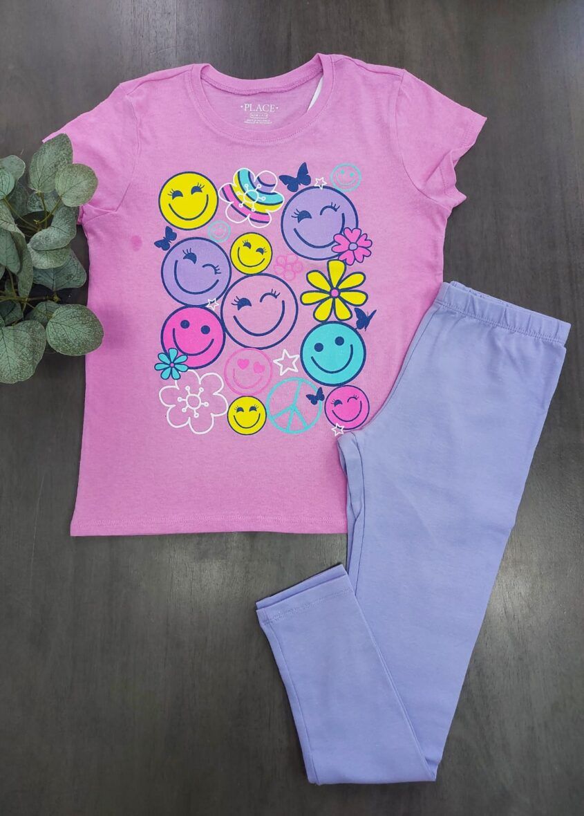 Children’s Place Girls Smiley Tee & Lilac Leggings 2 – Piece Set