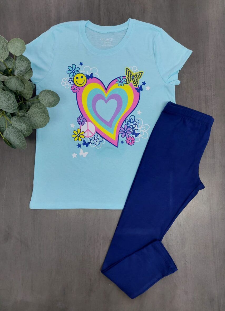 Children’s Place Girls Heart Tee & Navy Blue Leggings 2 – Piece Set