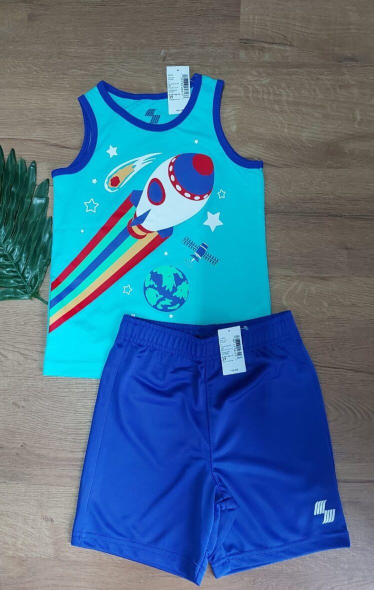 Children’s Place Toddler Boys Rocket Tank Top & Blue Basketball Shorts 2 – Piece Set