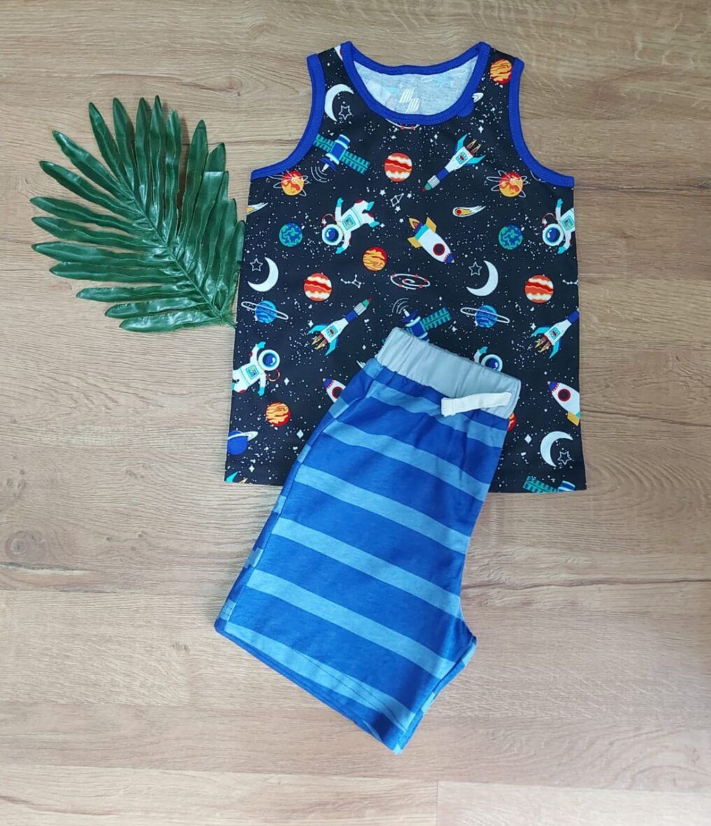 Children’s Place Toddler Boys Space Tank Top & Blue Stripe Shorts 2 – Piece Set