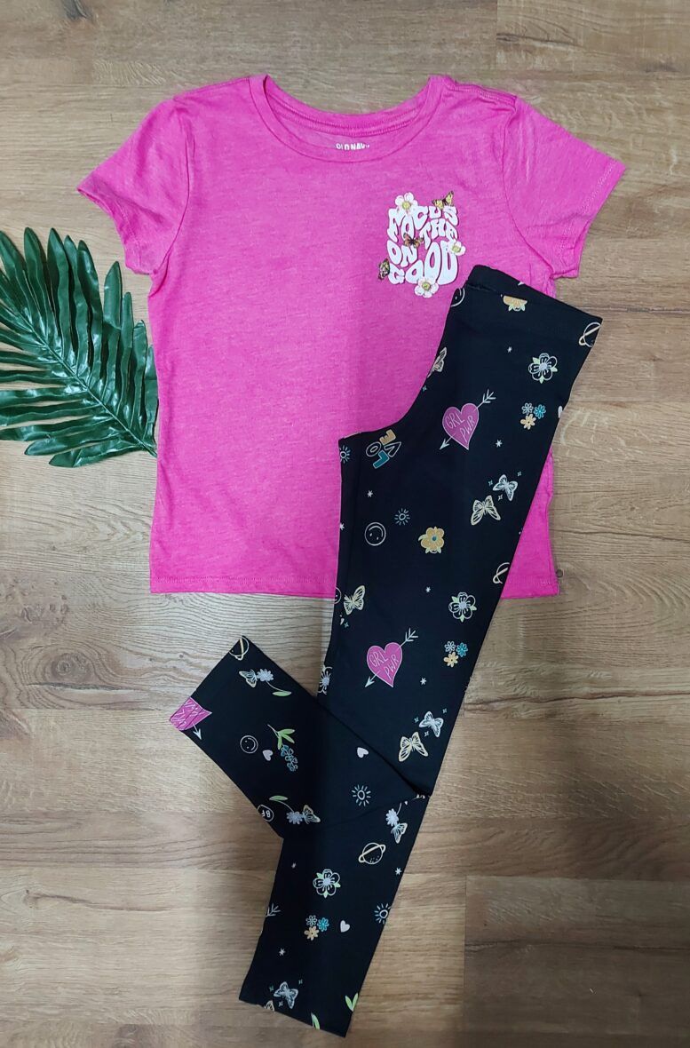 Old Navy Girls Pink Tee & Love Leggings 2 – Piece Set