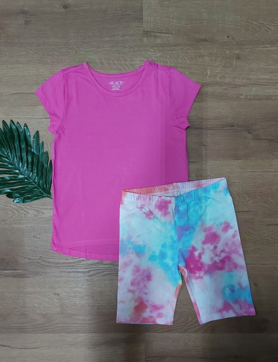 Children’s Place Girls Pink Tee &  Tie Dye Biker Shorts 2 – Piece Set