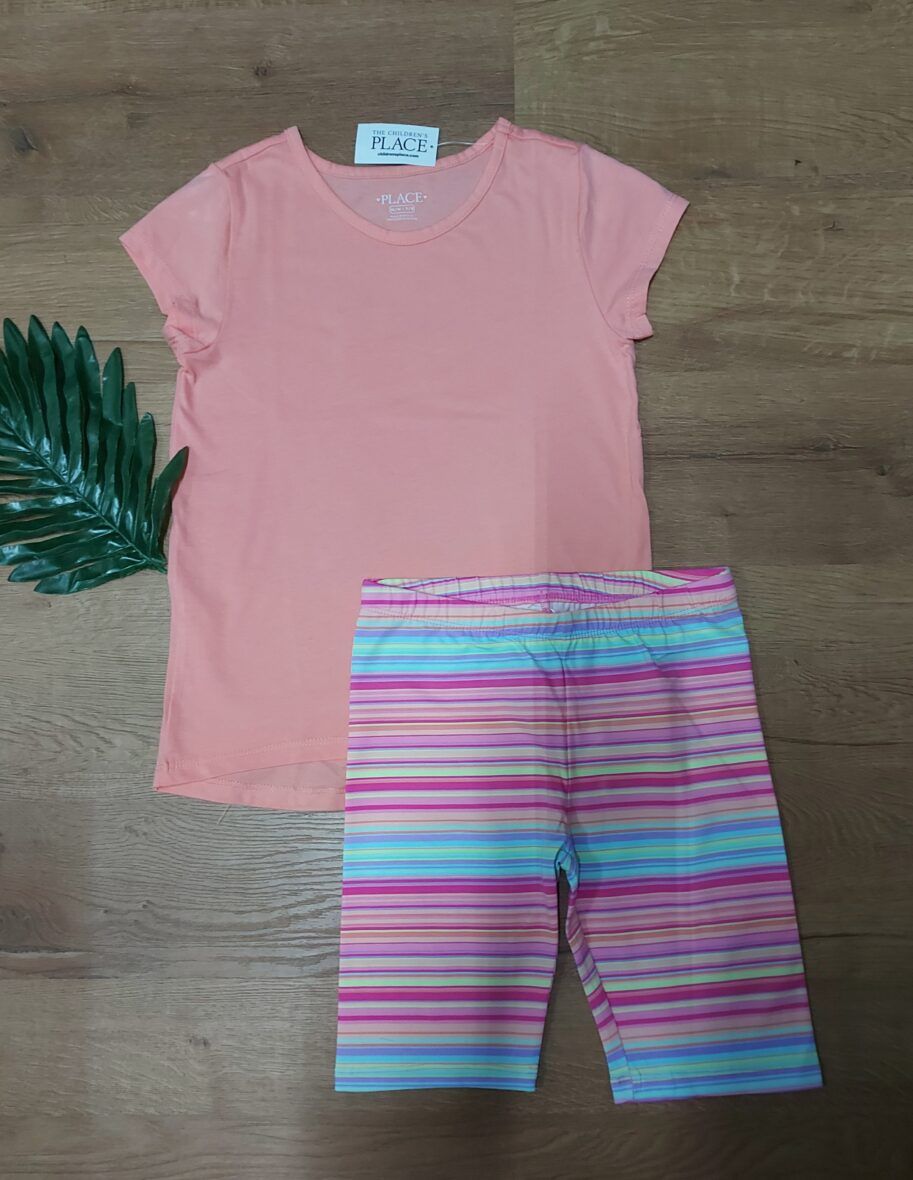 Children’s Place Girls Coral Tee & Stripe Biker Shorts 2 – Piece Set