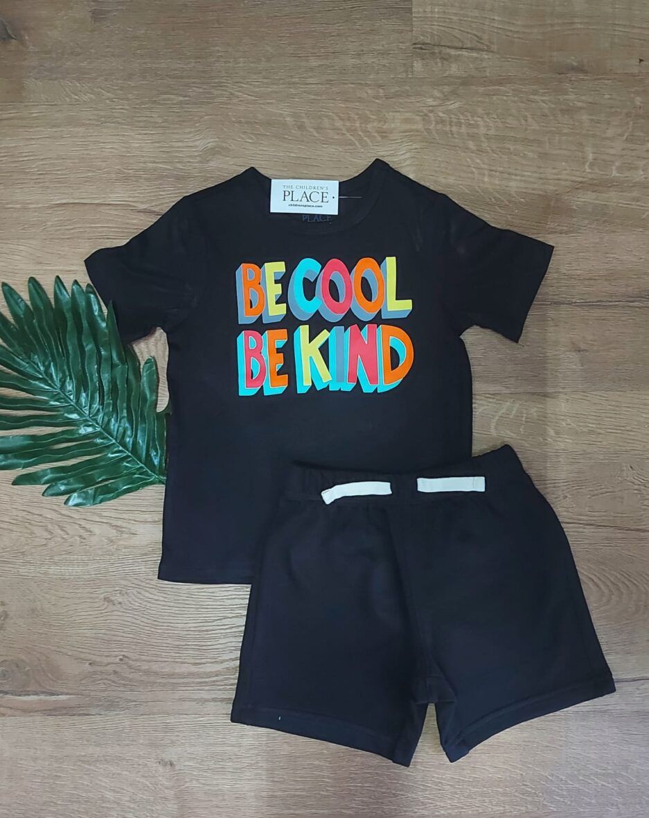 Children’s Place Toddler Boys Be Cool Graphic Tee & Black French Terry Shorts 2 – Piece Set