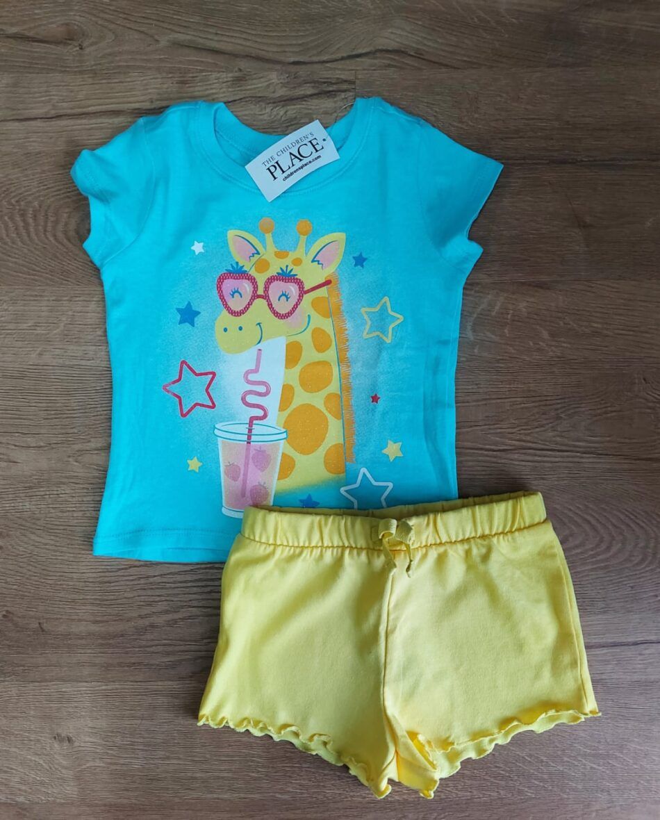 Children’s Place Baby Girls Giraffe Graphic Tee & Yellow Shorts