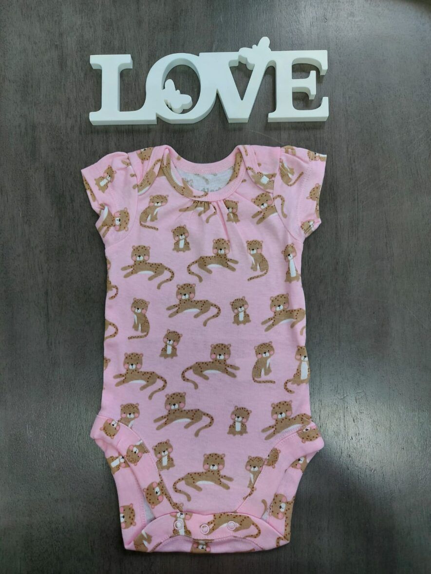 Children’s Place Baby Girls Short Sleeve Onesie – Pink Leopard