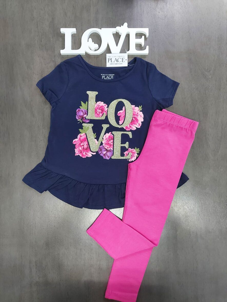 Children’s Place Toddler Girls Love Floral Top & Pink Leggings 2 – Piece Set