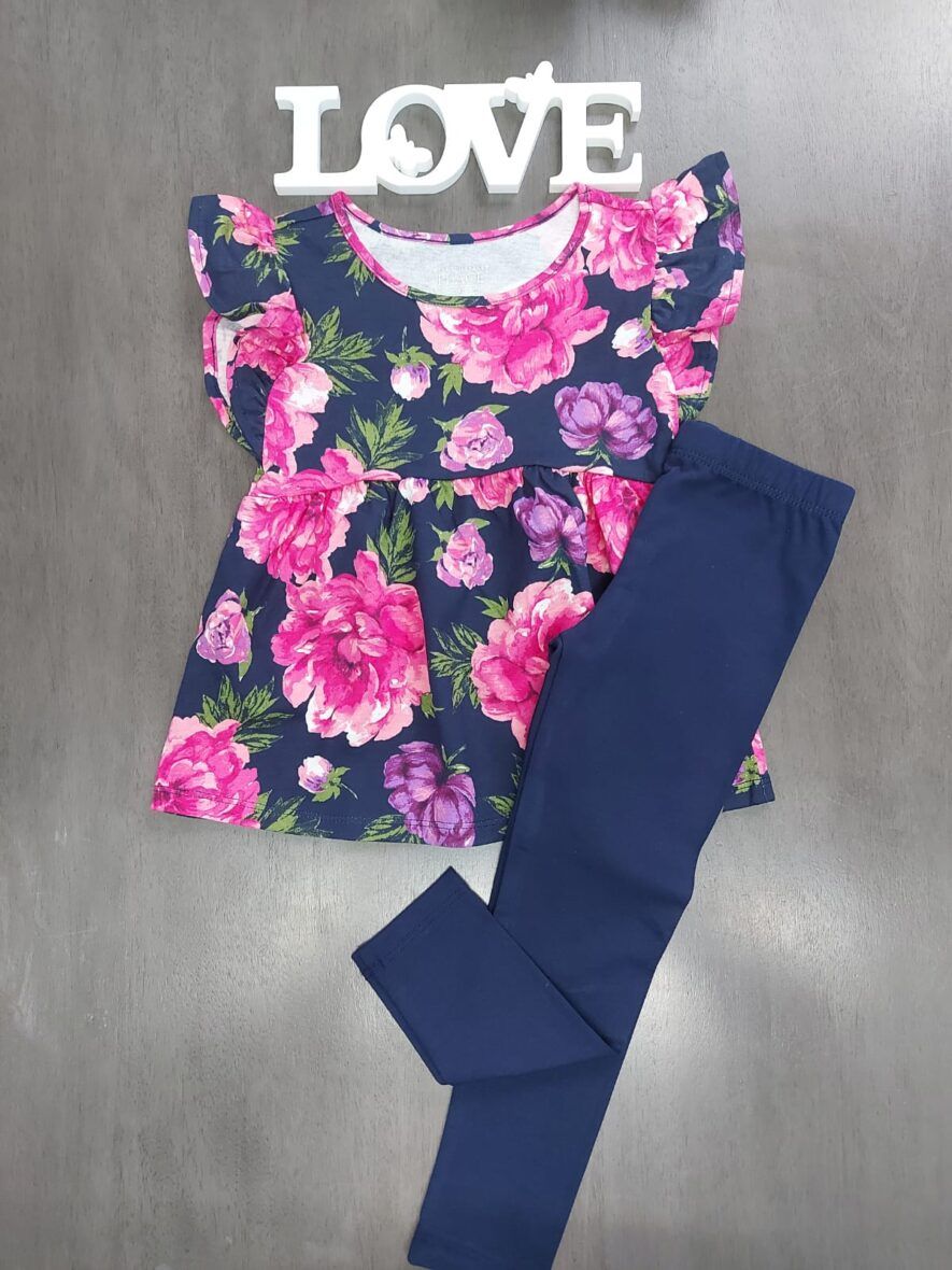 Children’s Place Toddler Girls Navy Floral Top & Navy Leggings 2 – Piece Set