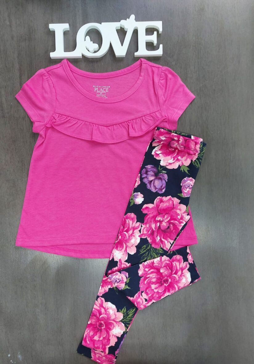 Children’s Place Toddler Girls Pink Top & Floral Leggings 2 – Piece Set