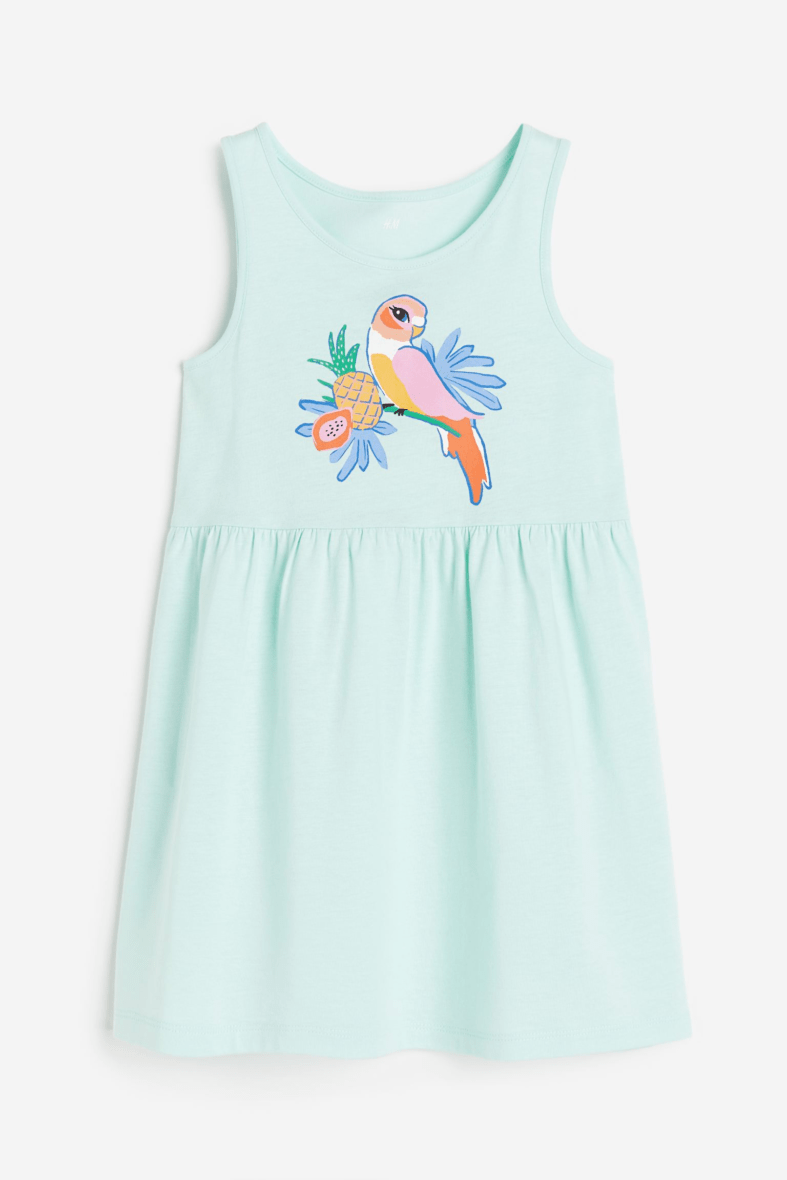 H & M Toddler Girls & Girls Patterned Jersey Dress – Blue/ Bird