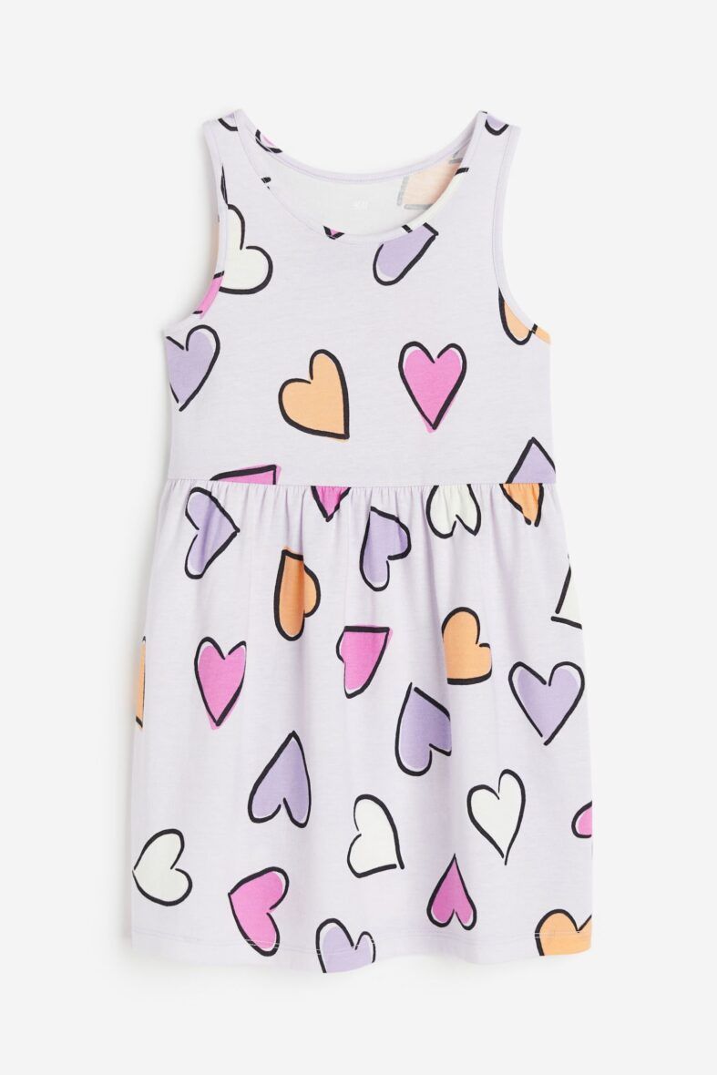 H & M Toddler Girls & Girls Patterned Jersey Dress – Lilac/Hearts