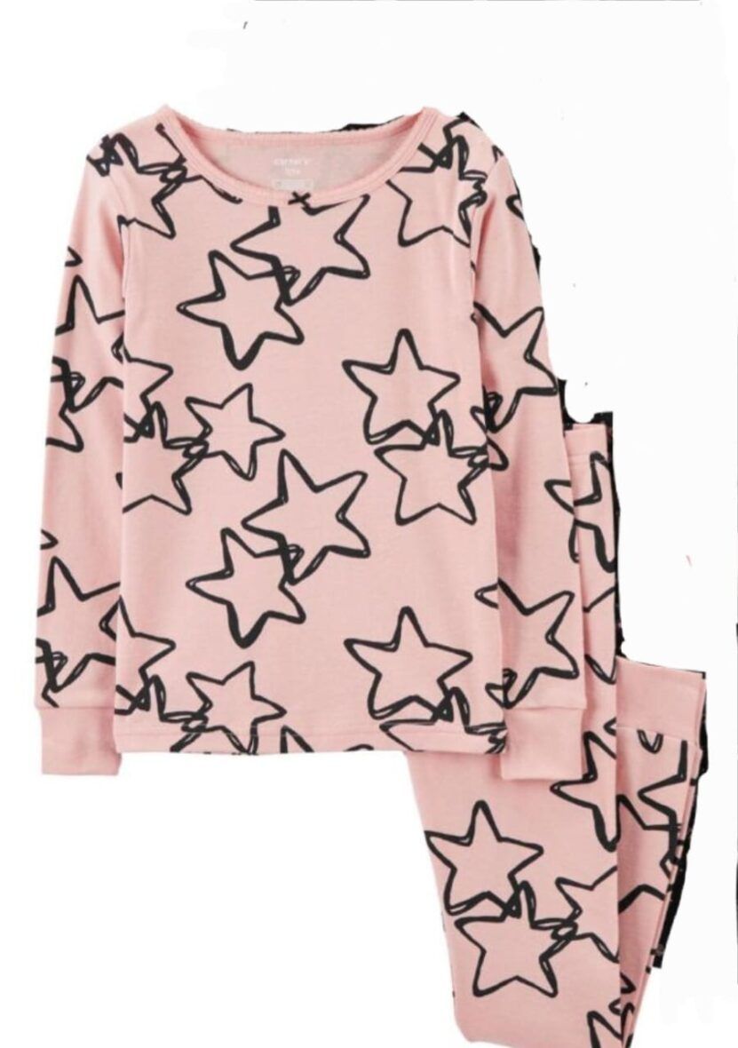 Carter’s Girls Snug Fit Cotton 2 – Piece Pajamas – Pink/Black Stars