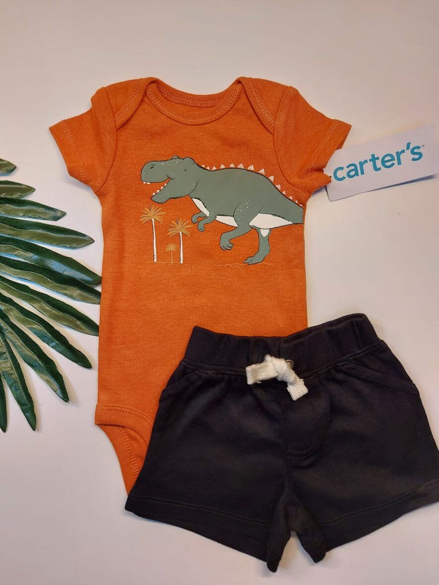 Carter’s Baby Boys Short Sleeve Onesie & Short Pants 2 – Piece Set – Orange Dino