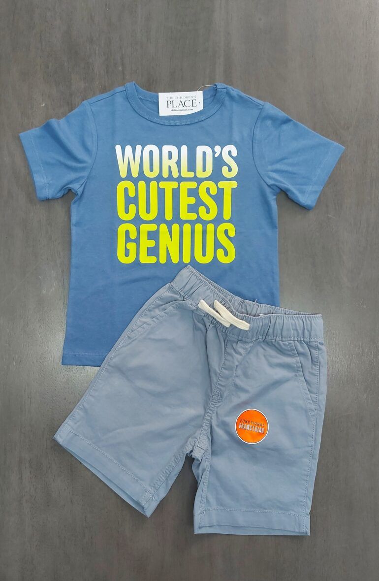 Children’s Place Baby & Toddler Boy’s World’s Cutest Genius Tee & Grey Pull On Jogger Shorts