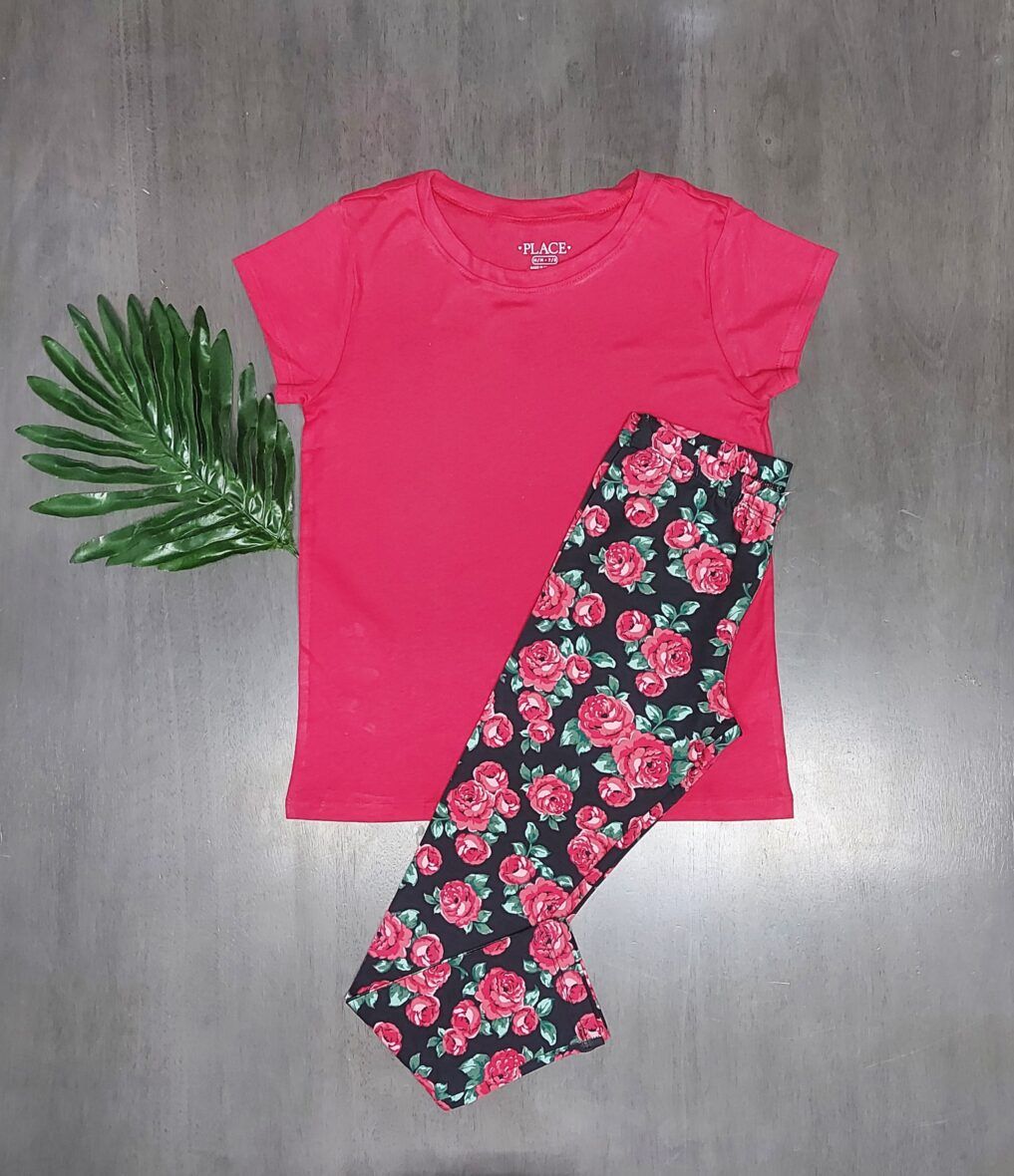 Children’s Place Red Top & Red Floral Leggings 2 – Piece
