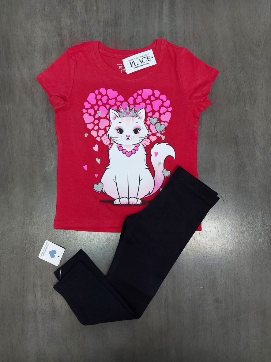 Children’s Place Toddler Girls Cat Tee & Black Leggings 2 – Piece Set