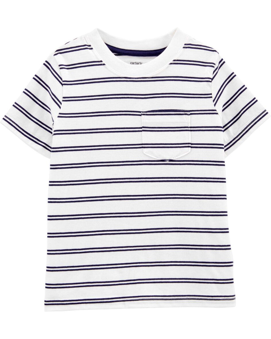 Carter’s Toddler Boys White Striped Pocket Tee