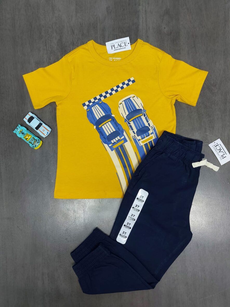 Carter’s Toddler Boys Yellow Race Car Tee & Navy Twill Joggers