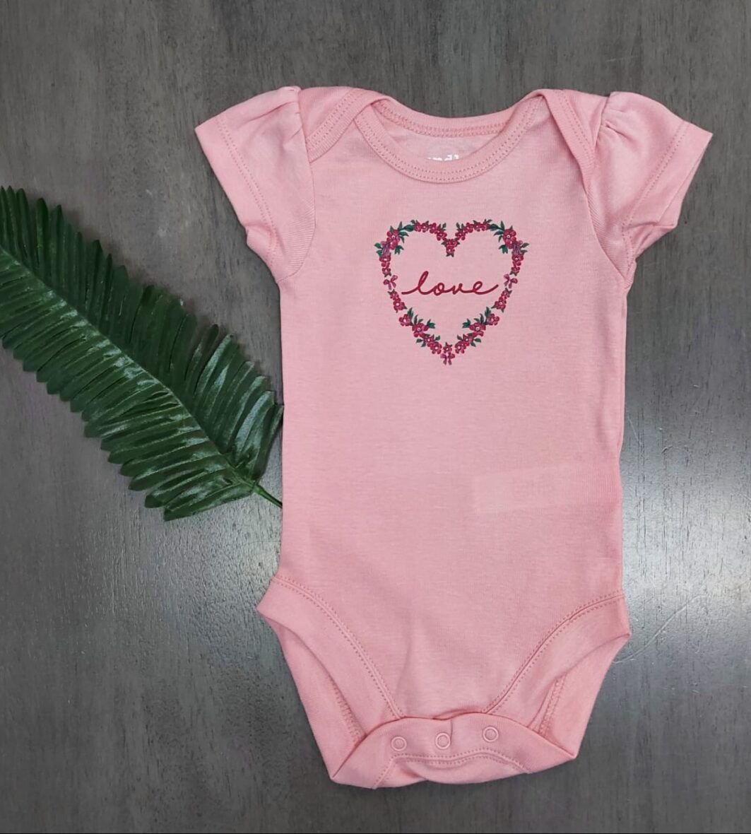 Children’s Place Baby Girls Short Sleeve Bodysuit – Pink Heart Love