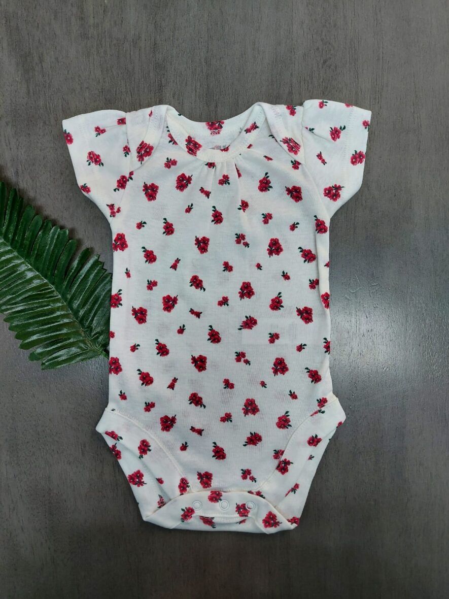 Children’s Place Baby Girls Short Sleeve Bodysuit – White/Red Flowers