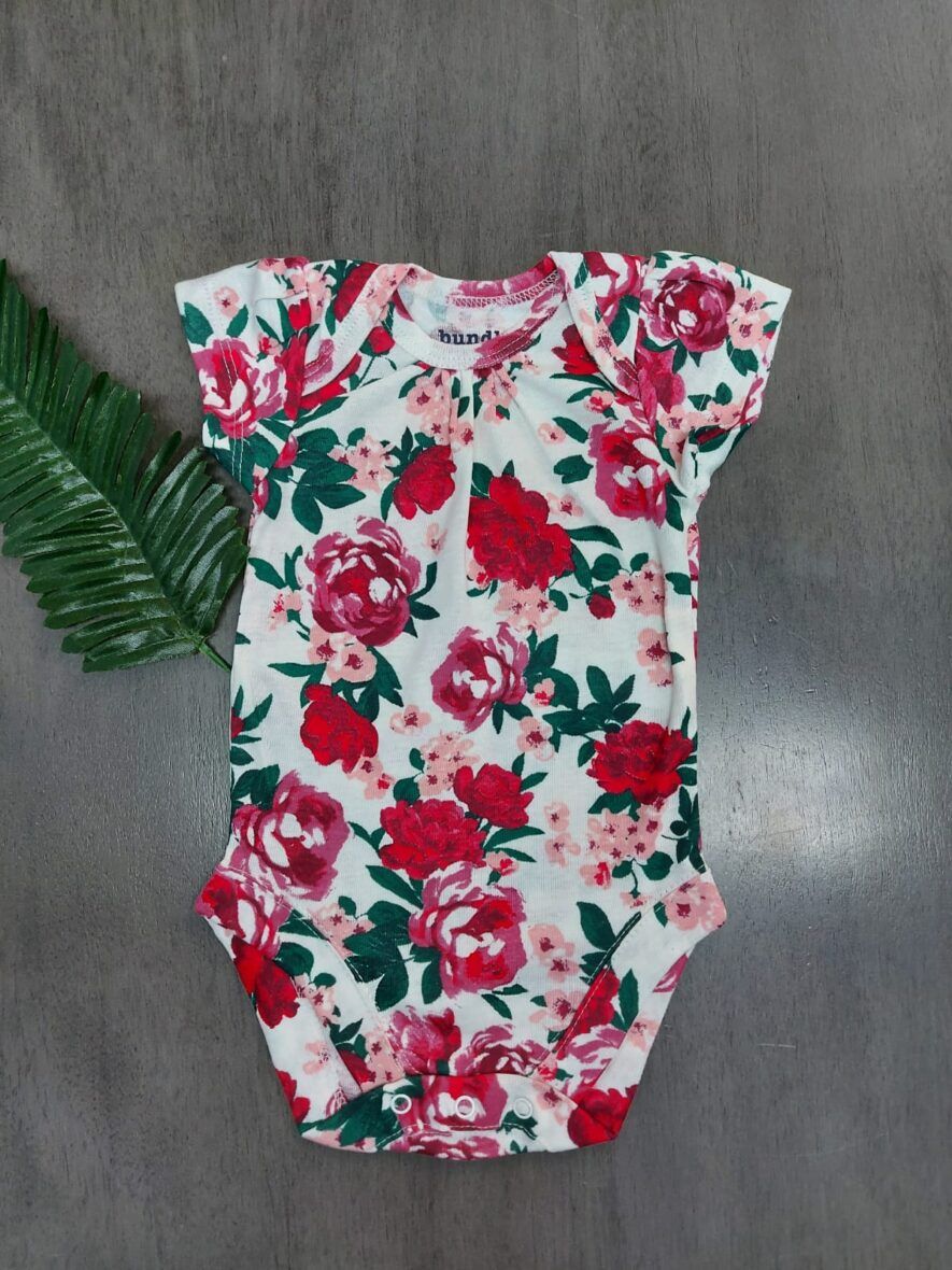 Children’s Place Baby Girls Short Sleeve Bodysuit – Red and White Floral