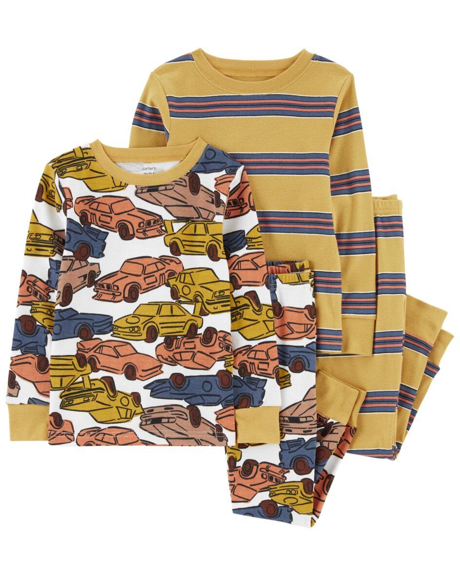 Carter’s Toddler Boys 4 – Piece Stripes & Cars Cotton Snug Fit Pajamas