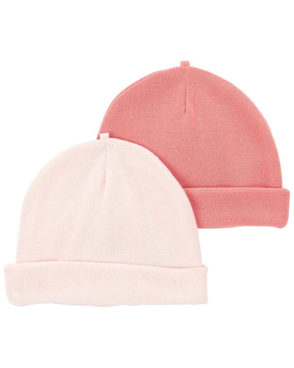 Carter’s Baby Girls 2 – Pack Baby Pink/Coral Cap Set – 0-3 Months