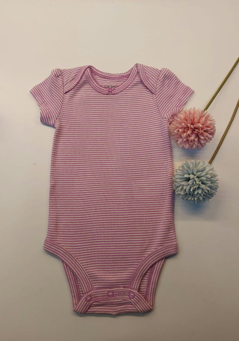 Carter’s Baby Girls Short Sleeve Onesie – Lilac/Stripe