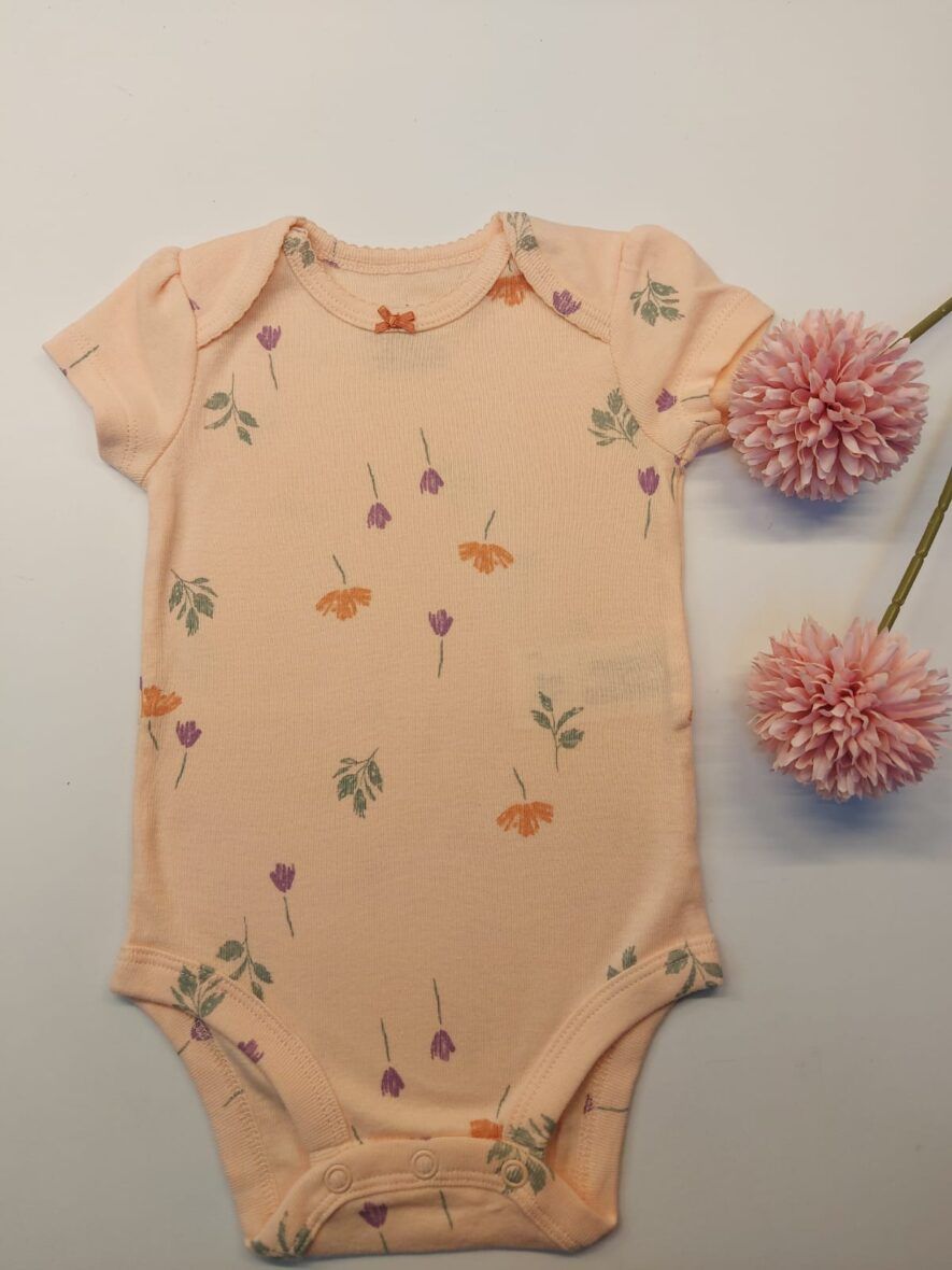 Carter’s Baby Girls Short Sleeve Onesie – Peach/Flowers