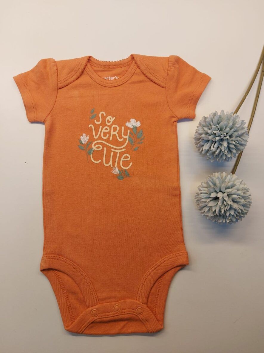 Carter’s Baby Girls Short Sleeve Onesie – Orange/Very Cute