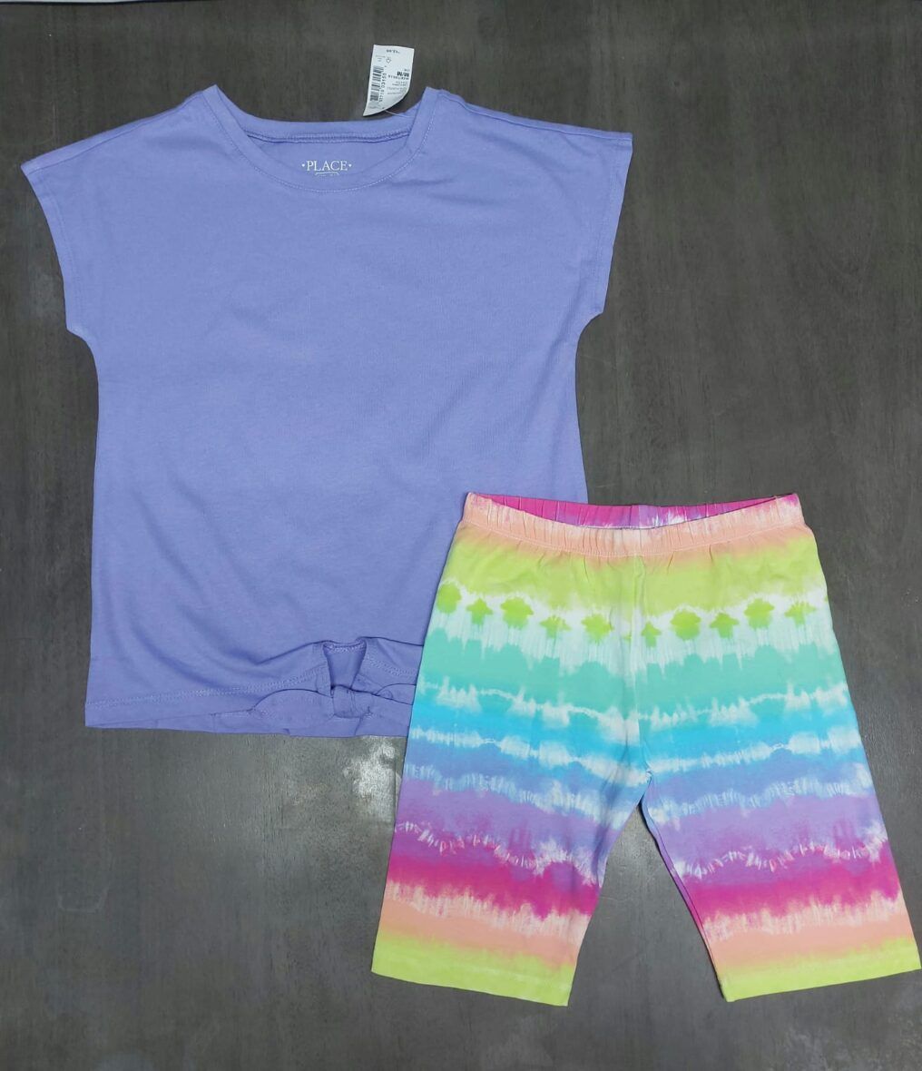 Children’s Place Girls Lilac Tie Front Tee & Tie Dye Biker Short 2 – Piece Set