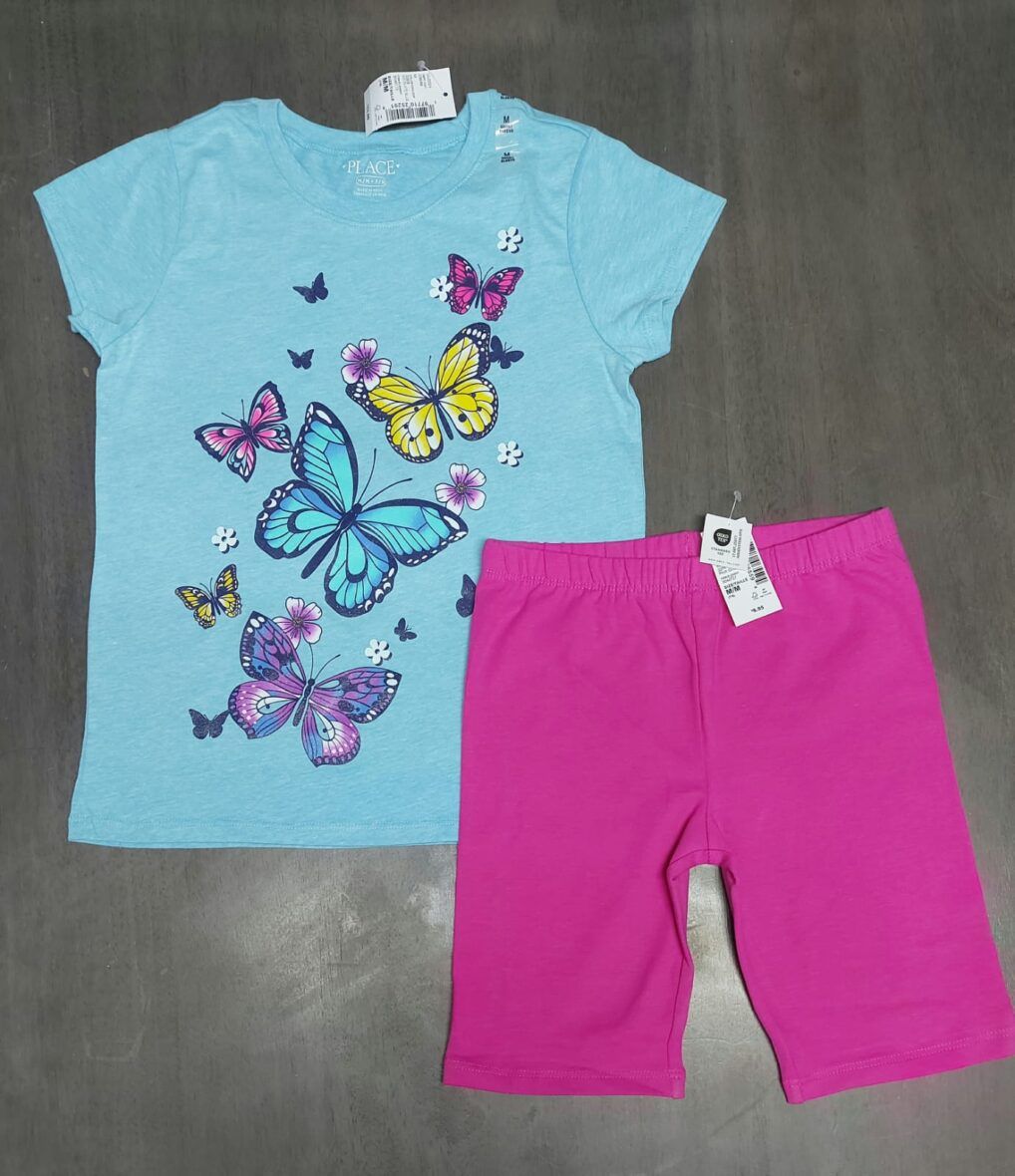 Children’s Place Girls Butterfly Tee & Pink Biker Short 2 – Piece Set