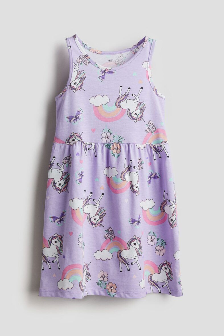 H & M Toddler Girls & Girls Patterned Cotton Dress – Unicorn/Rainbow