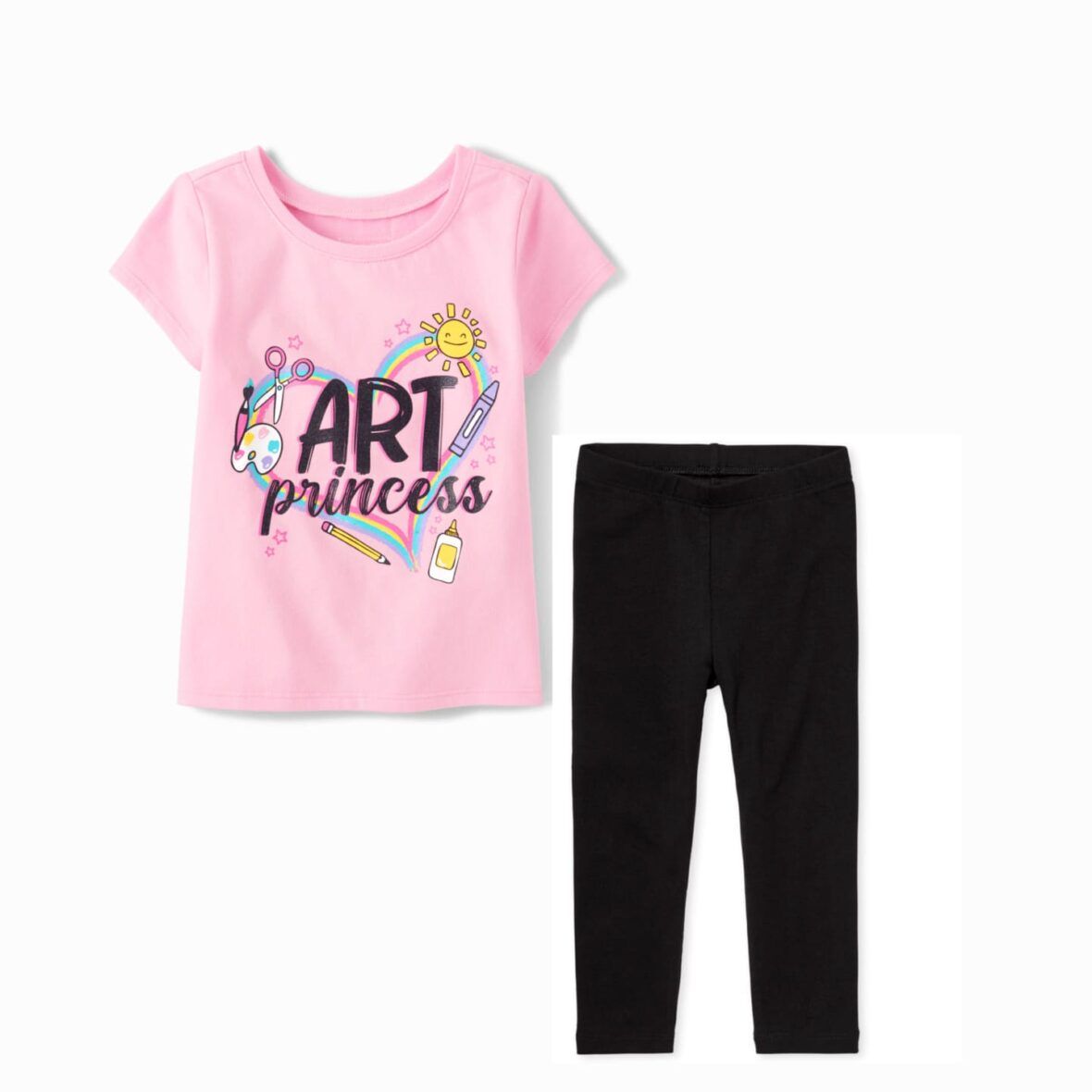 Children’s Place Toddler Girls Art Princess Graphic Tee & Leggings 2 – Piece Set