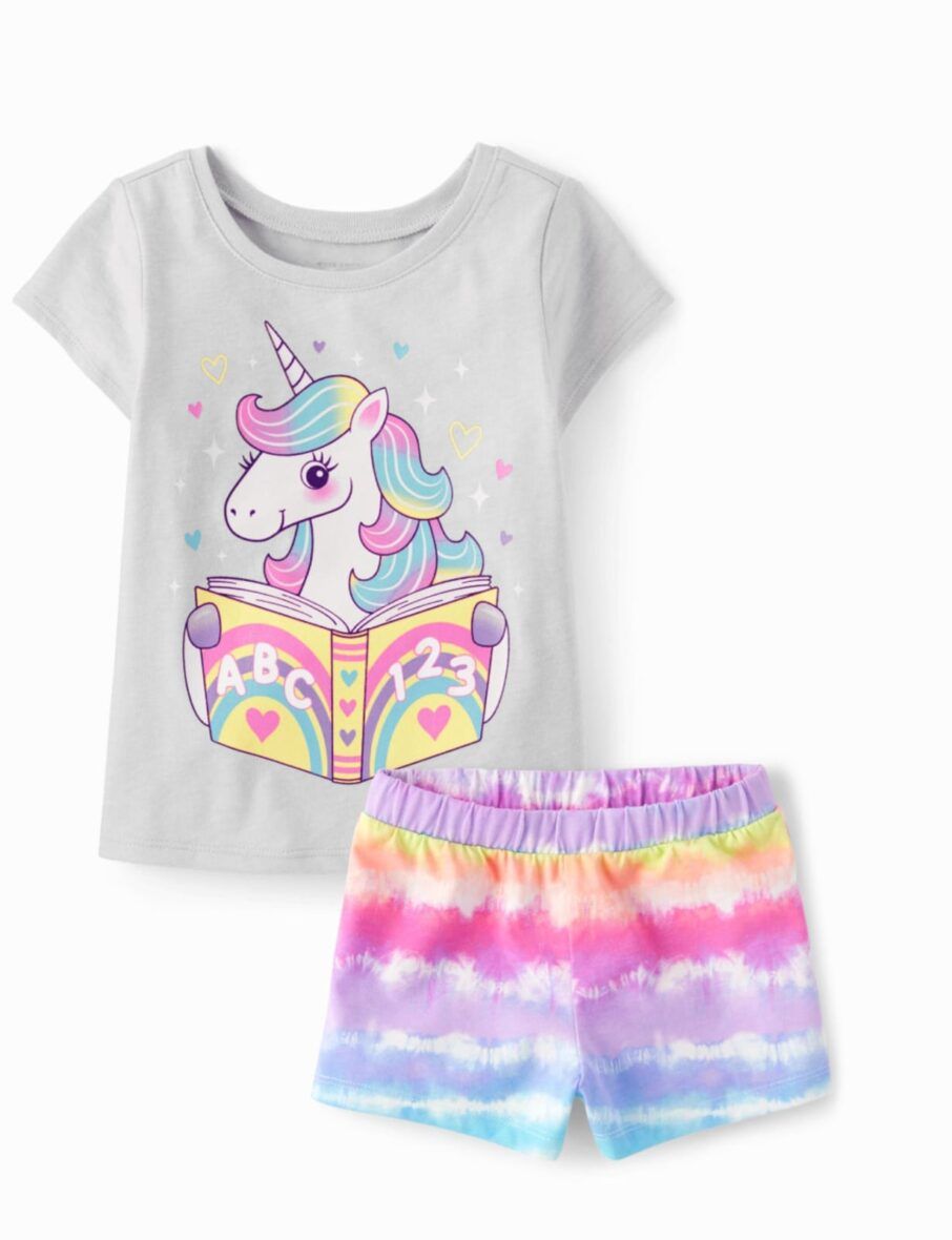 Children’s Place Baby & Toddler Girls Unicorn Tee & Tie Dye Shorts 2 – Piece