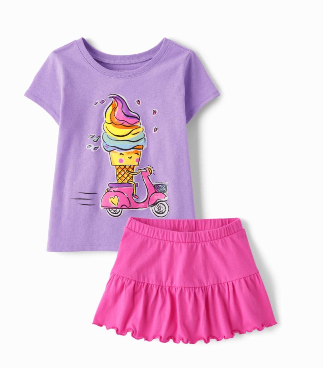 Children’s Place Toddler Girls Ice Cream Tee & Skort 2 – Piece Set